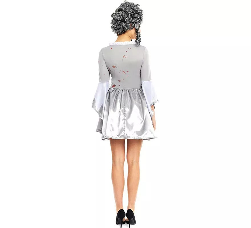 Disfraz de María Antonieta Zombie gris para mujer