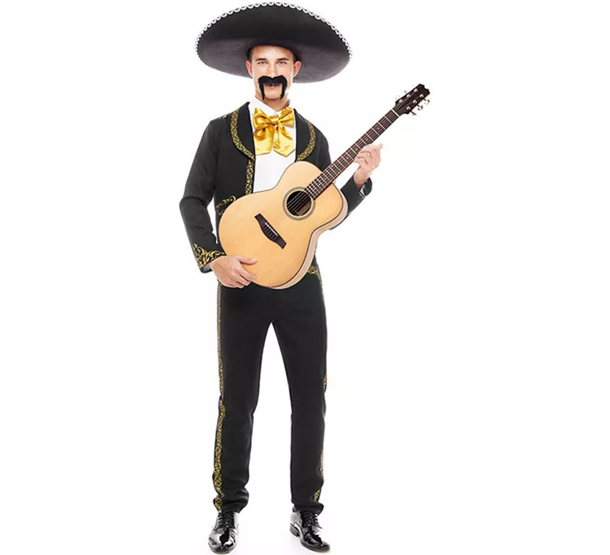Disfraz de Mariachi Charro negro y dorado para hombre