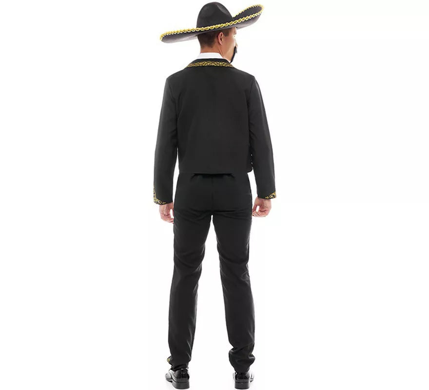 Disfraz de Mariachi Charro negro y dorado para hombre