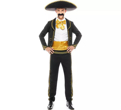 Disfraz de Mariachi Charro negro y dorado para hombre