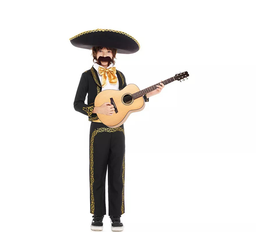 Disfraz de Mariachi Charro negro y dorado para niño