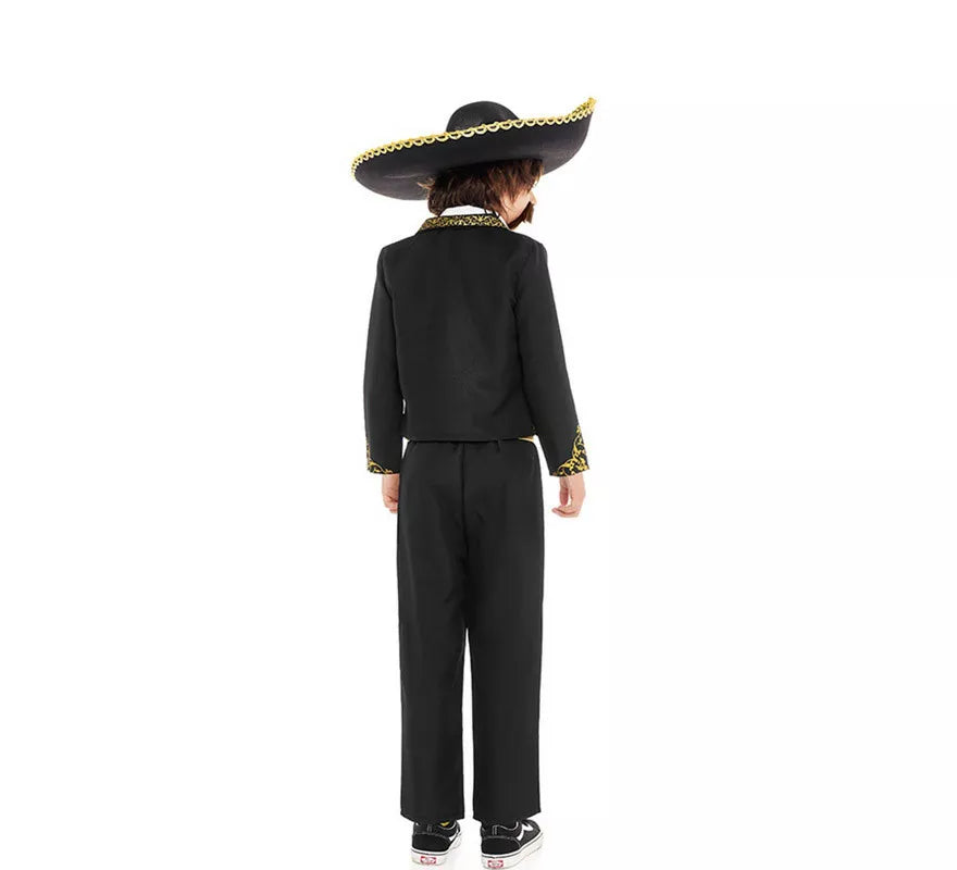 Disfraz de Mariachi Charro negro y dorado para niño
