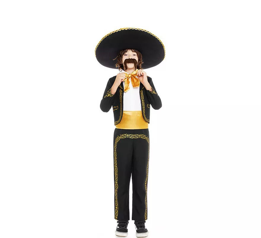 Disfraz de Mariachi Charro negro y dorado para niño