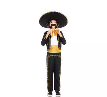 Disfraz de Mariachi Charro negro y dorado para niño