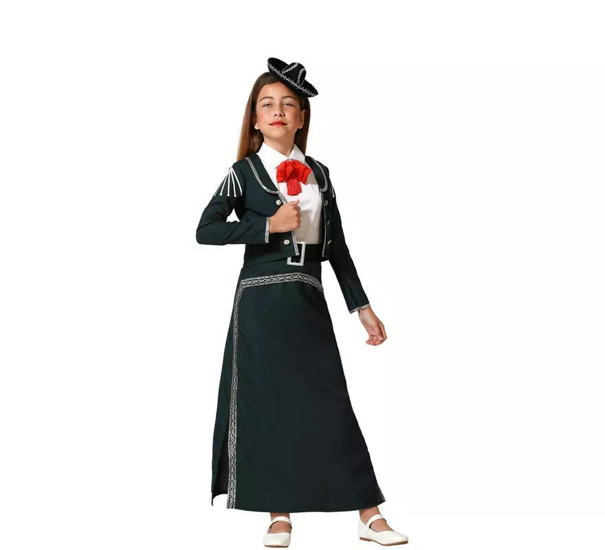 Translation missing: en.Disfraz de Mariachi falda negra con cinturón para niña