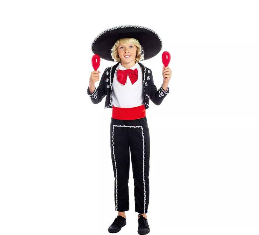 Disfraz de Mariachi Mexicano Negro y Rojo para niño