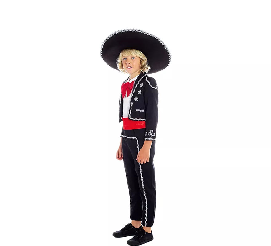 Disfraz de Mariachi Mexicano Negro y Rojo para niño