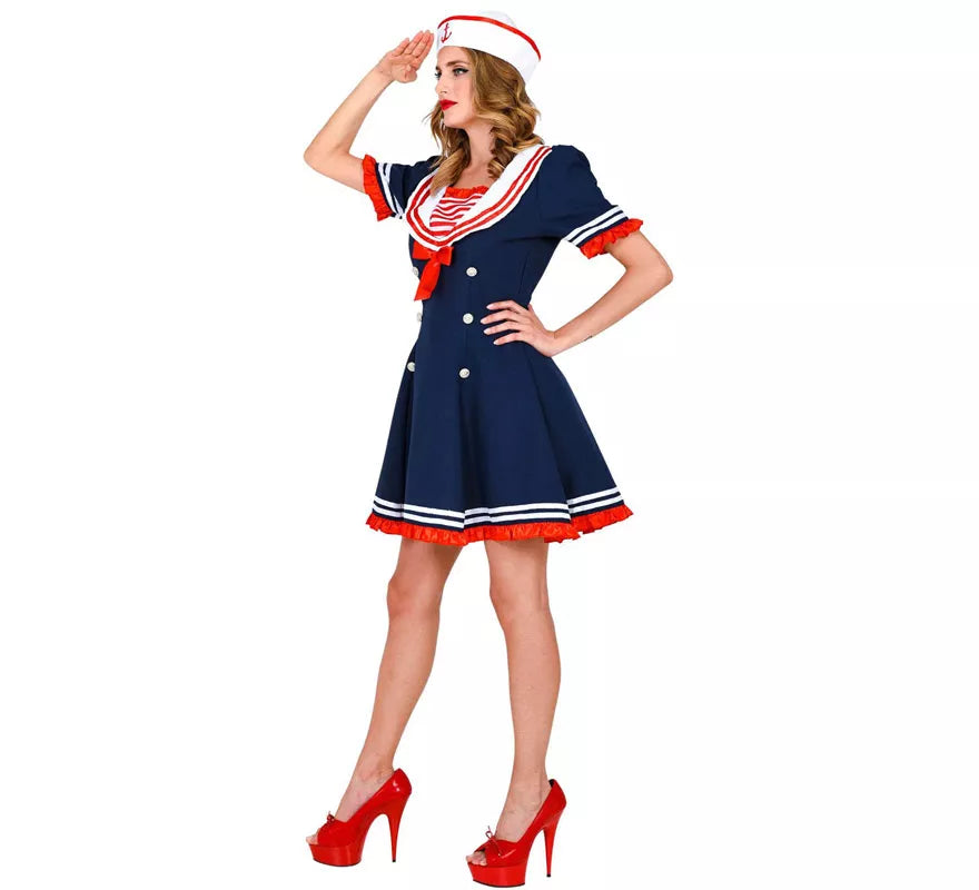 Disfraz de Marinera Vestido con Lazo Rojo para mujer