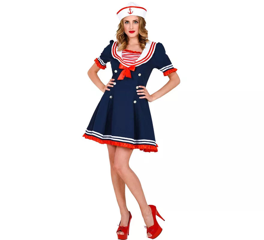 Disfraz de Marinera Vestido con Lazo Rojo para mujer