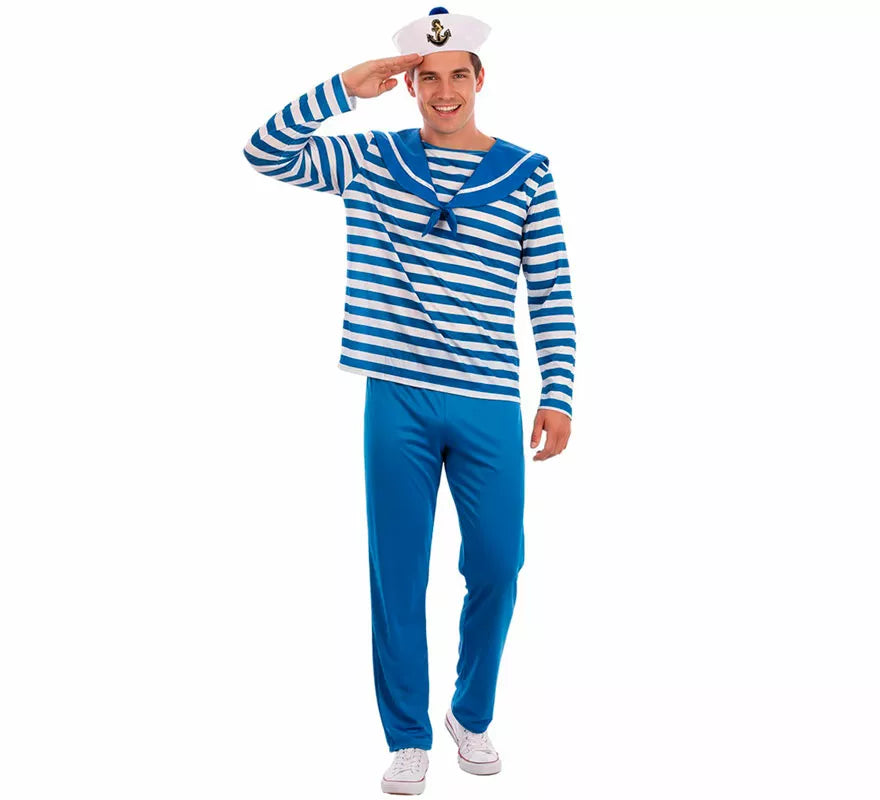 Translation missing: en.Disfraz de Marinero azul a rayas para hombre