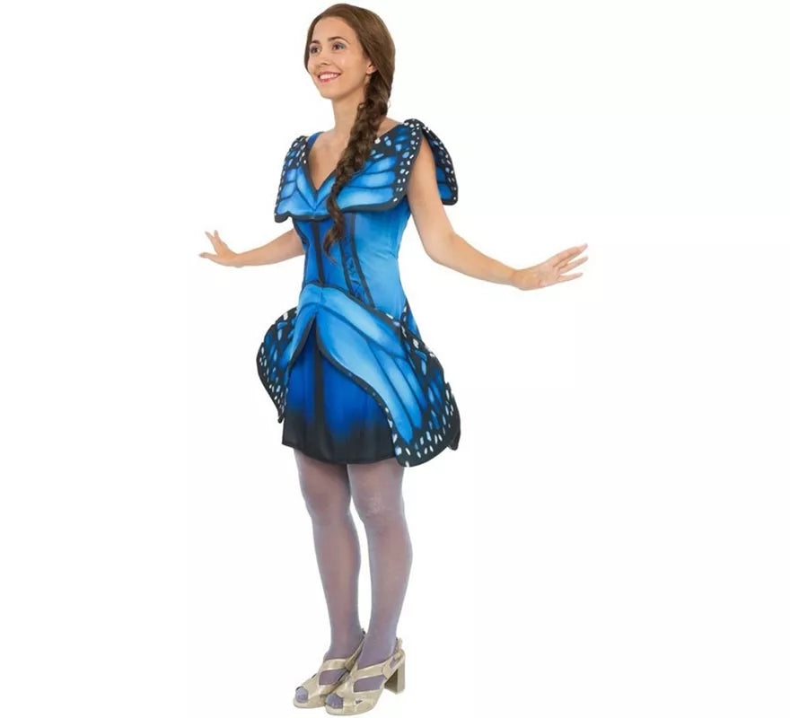 Disfraz de Mariposa azul y negro acampanado para mujer