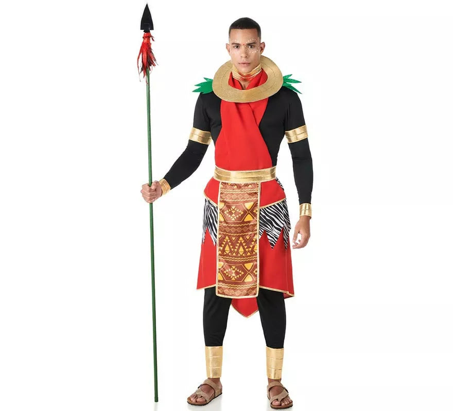 Disfraz de Masai Africano rojo elegante para hombre