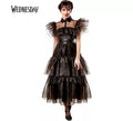 Disfraz de Miércoles vestido de baile negro deluxe para mujer