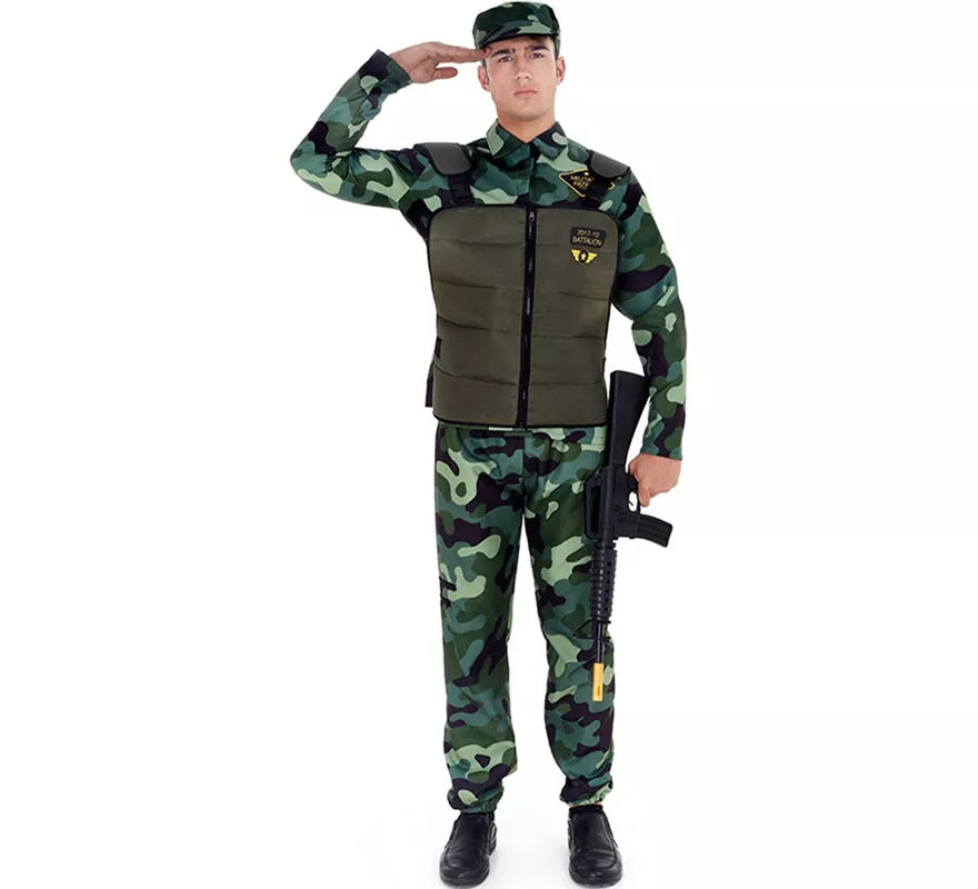 Disfraz de Militar verde Camuflado con Gorra para adulto