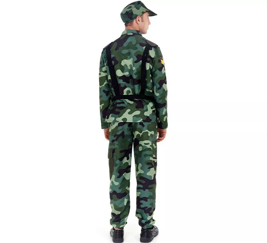 Disfraz de Militar verde Camuflado con Gorra para adulto