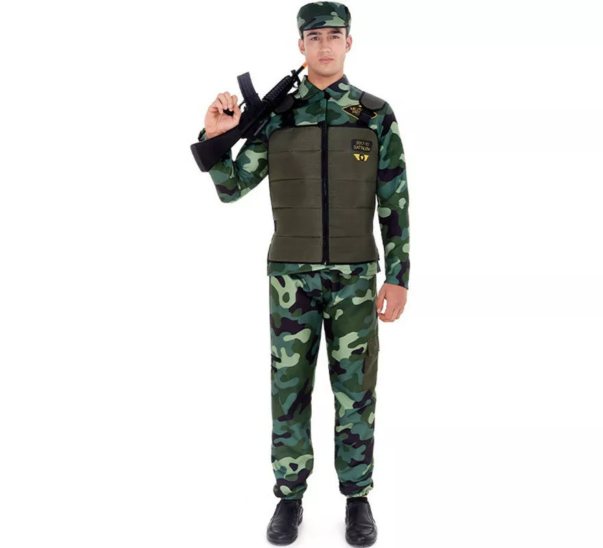 Disfraz de Militar verde Camuflado con Gorra para adulto