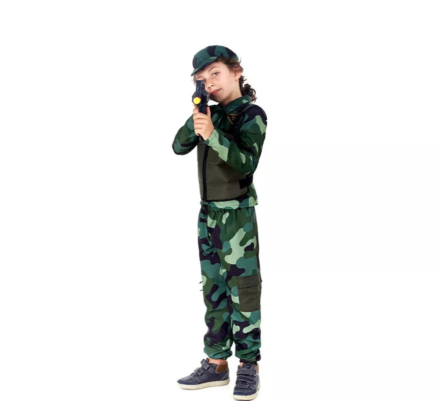 Disfraz de Militar verde Camuflado con Gorra para niños
