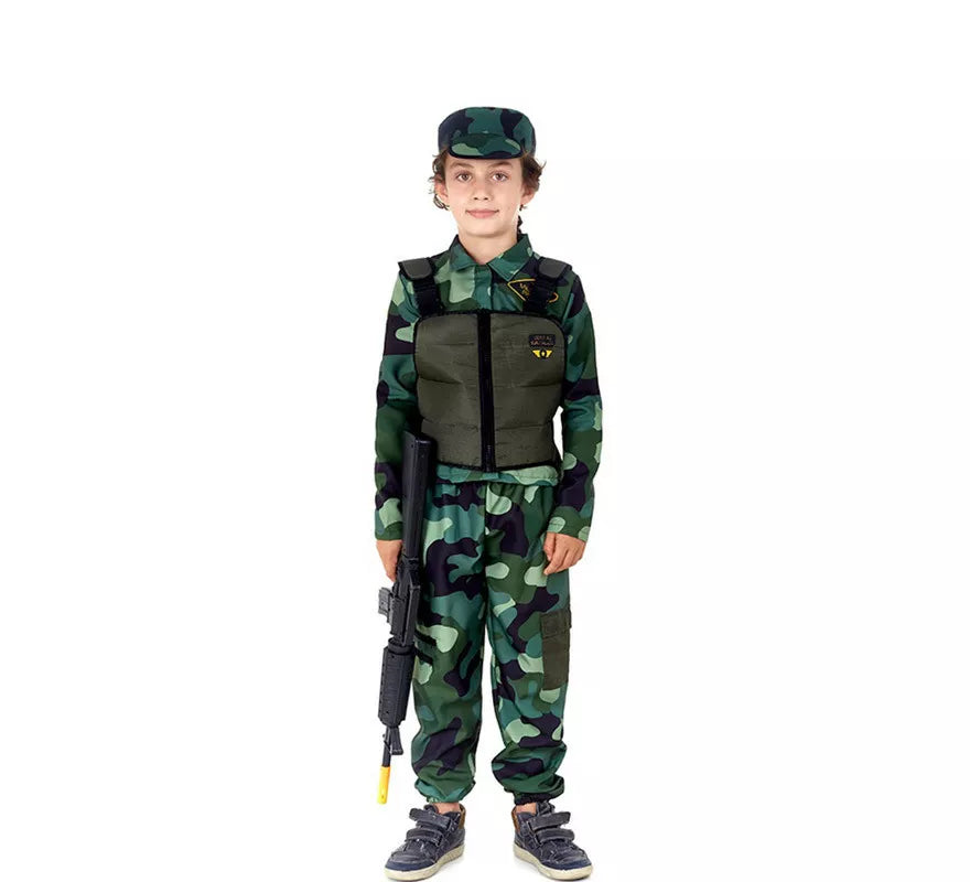 Disfraz de Militar verde Camuflado con Gorra para niños