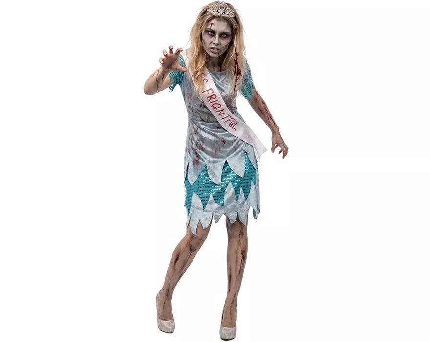 Disfraz de Miss Zombie vestido azul para mujer