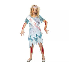 Miss Zombie costume in blue dress for girls