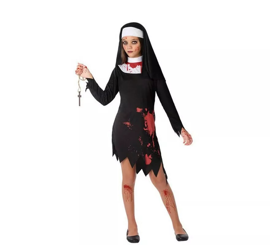 Disfraz de Monja Sangrienta negra para niña