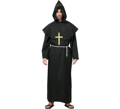 Disfraz de Monje medieval oscuro con cruz para hombre