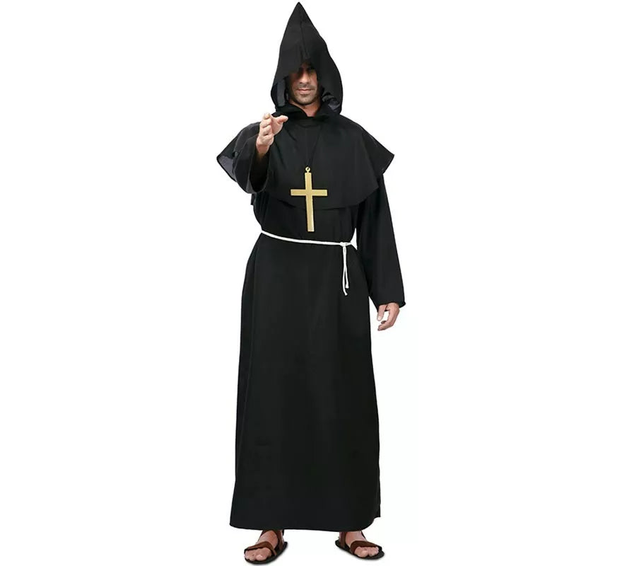 Disfraz de Monje medieval oscuro con cruz para hombre