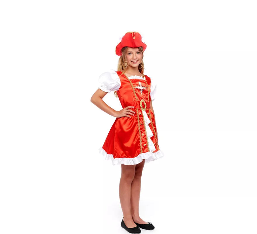 Disfraz de Mosquetera Roja en Vestido para niña