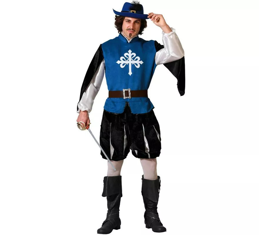 Translation missing: en.Disfraz de Mosquetero azul con cinturón para hombre