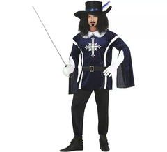 Fato de mosqueteiro azul elegante para homem
