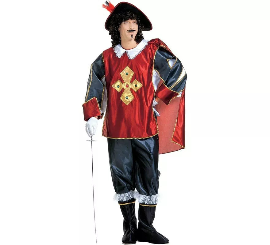 Translation missing: en.Disfraz de Mosquetero rojo y azul clásico con sombrero para hombre