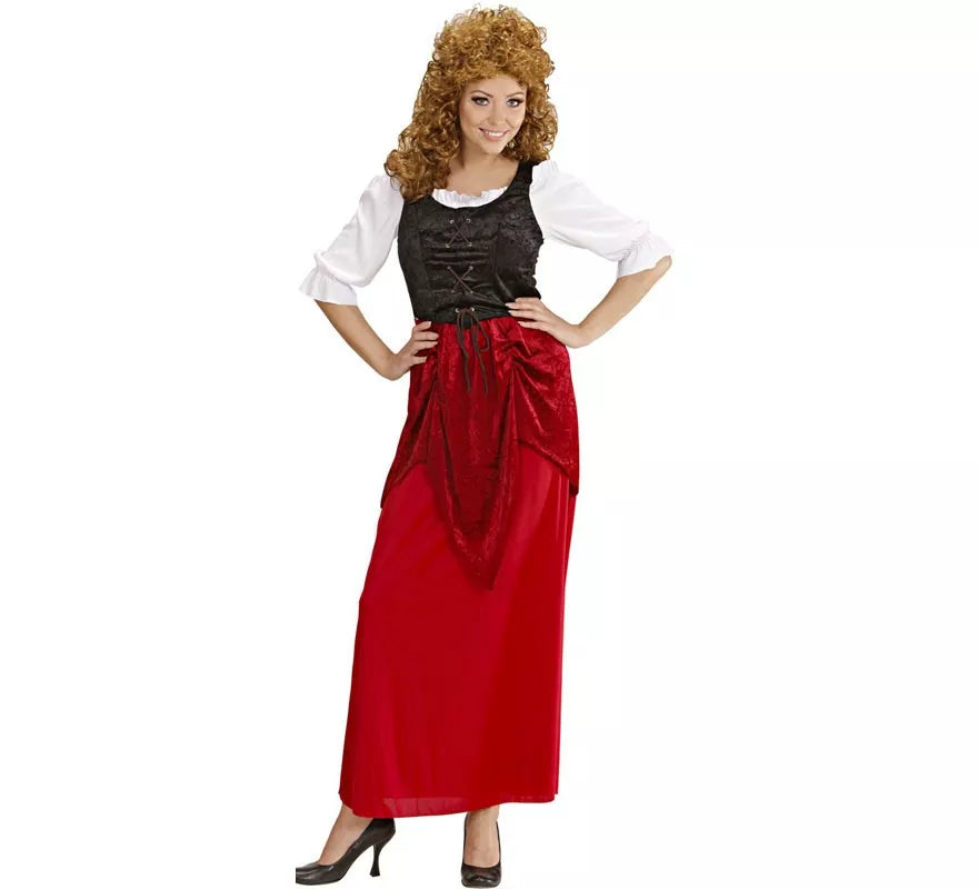 Disfraz de Moza de Taberna rojo y negro para mujer