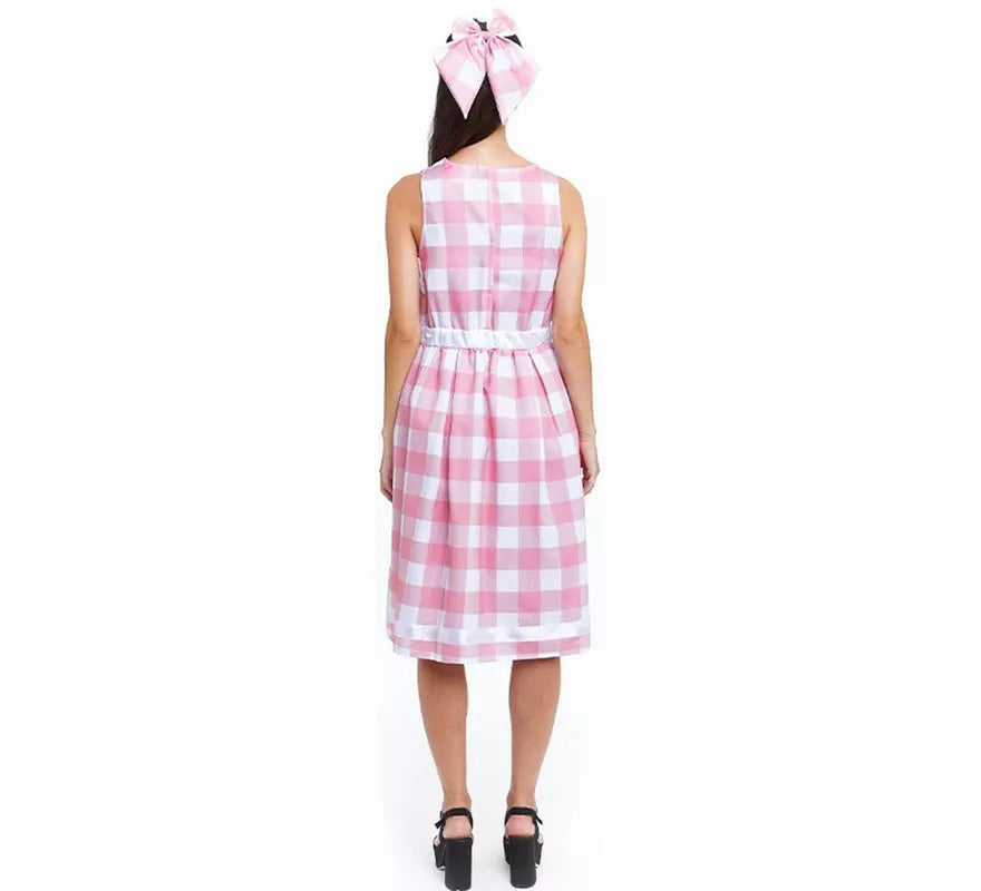 Disfraz de Muñeca a cuadros rosa y blanco para mujer