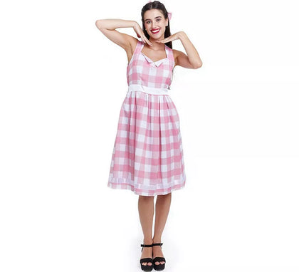 Disfraz de Muñeca a cuadros rosa y blanco para mujer