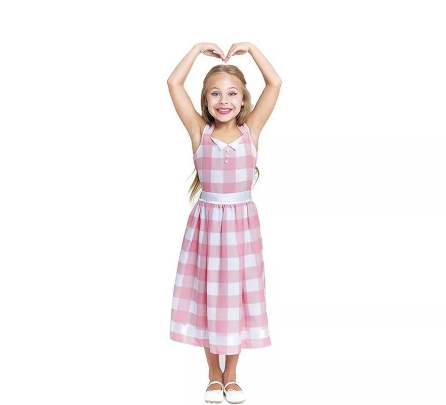 Translation missing: en.Disfraz de Muñeca a cuadros rosa y blanco para niña