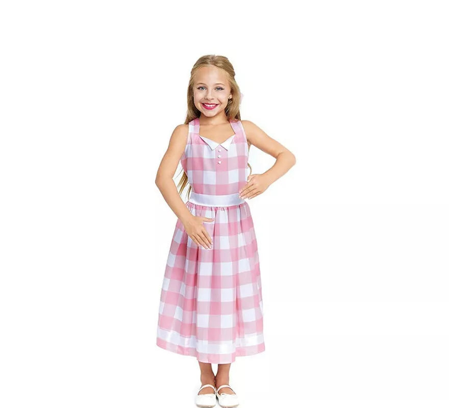 Disfraz de Muñeca a cuadros rosa y blanco para niña