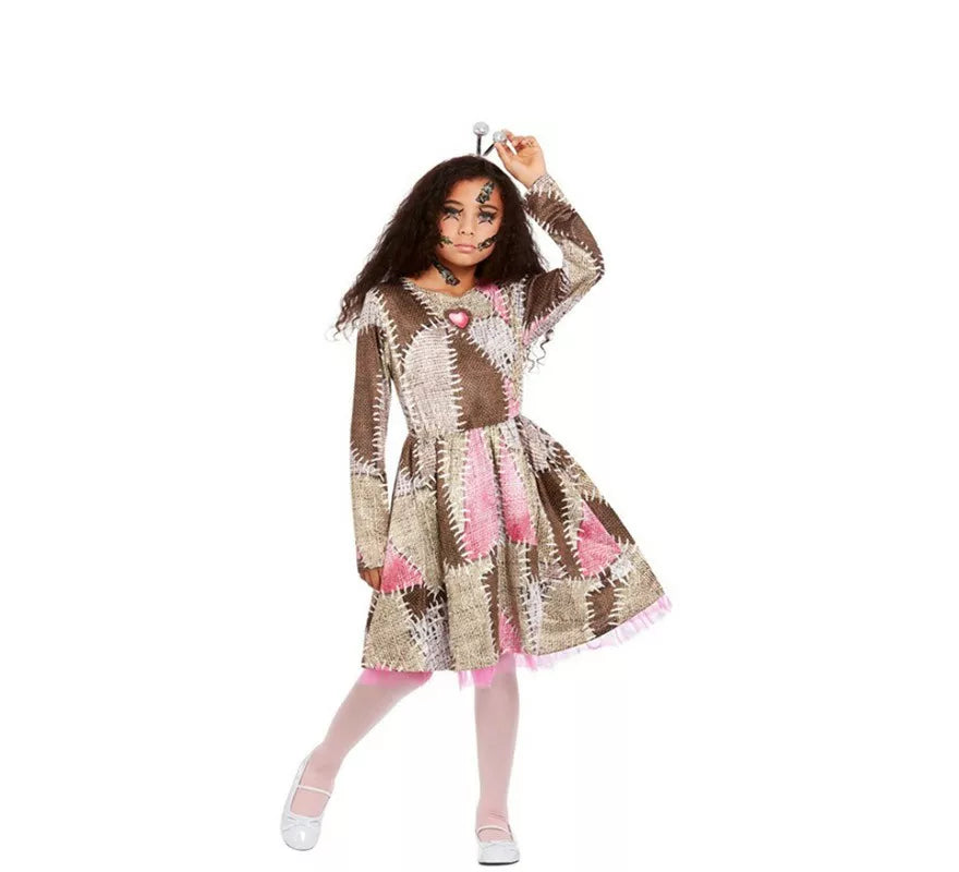 Translation missing: en.Disfraz de Muñeca Vudú marrón y rosa para niña