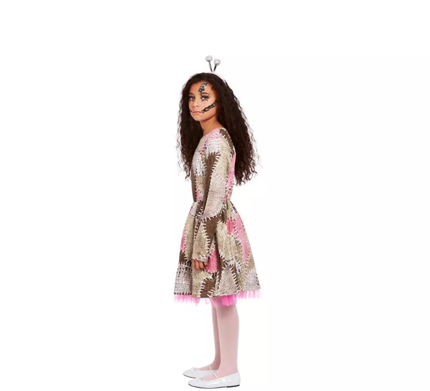 Translation missing: en.Disfraz de Muñeca Vudú marrón y rosa para niña