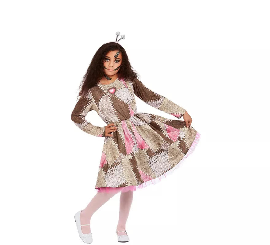 Translation missing: en.Disfraz de Muñeca Vudú marrón y rosa para niña