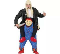 Diabolical Dolls costume on shoulders for adults