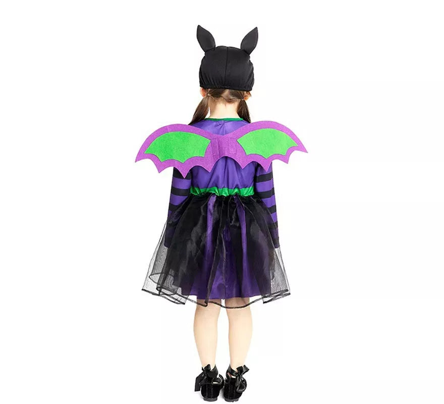 Disfraz de Murciélago morado con gorro y alas para bebé y niña