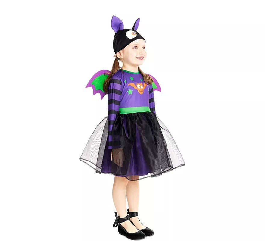 Translation missing: en.Disfraz de Murciélago morado con gorro y alas para bebé y niña