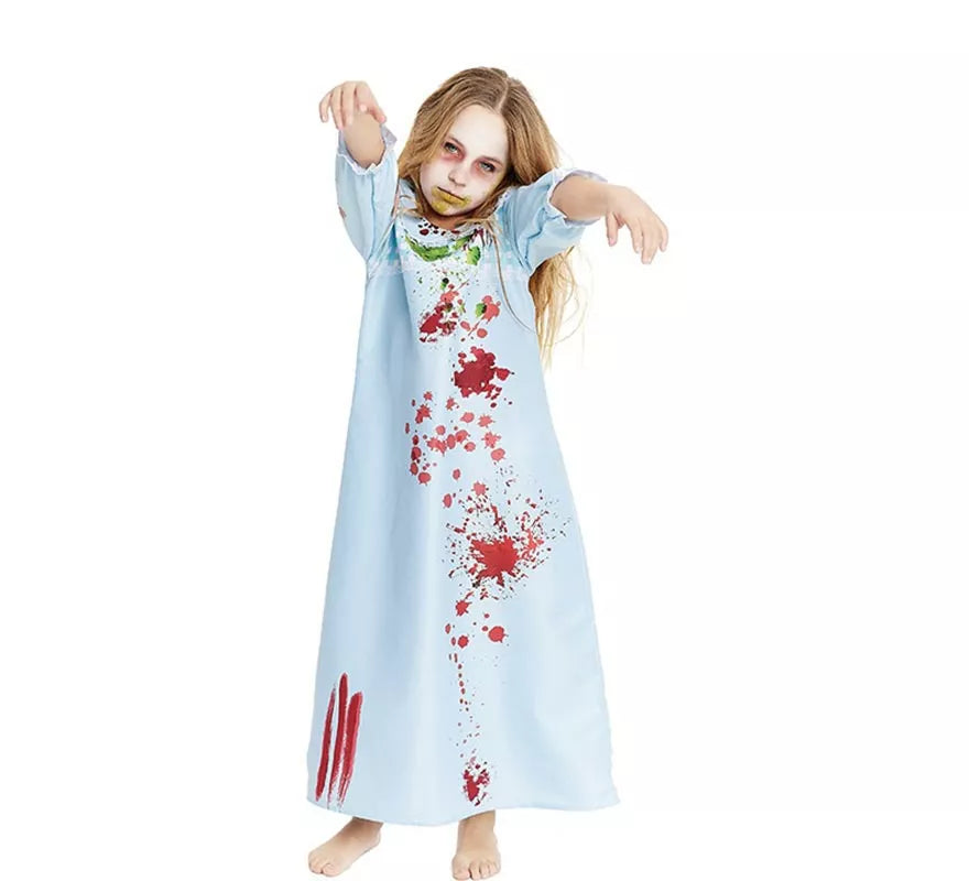 Translation missing: en.Disfraz de Niña Endemoniada en bata azul para niña y adolescente