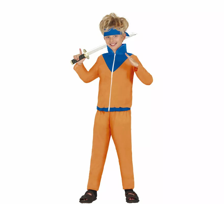 Disfraz de Ninja de Anime Naranja y Azul para niño
