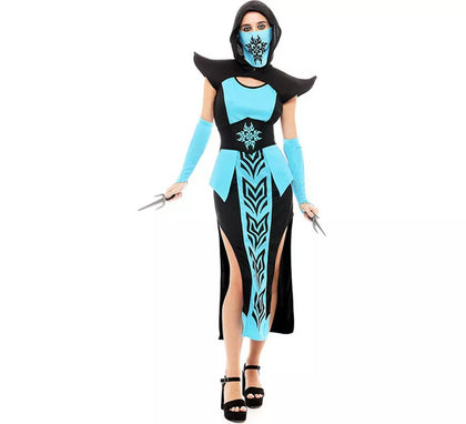 Disfraz de Ninja Kombat azul y negro para mujer