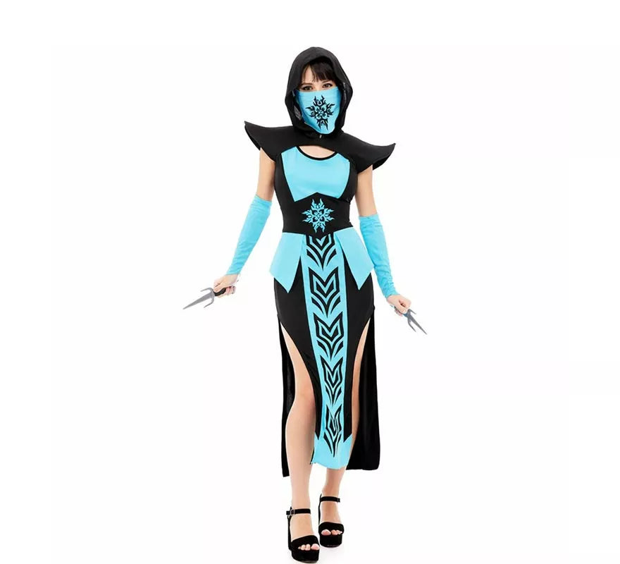 Disfraz de Ninja Kombat azul y negro para mujer