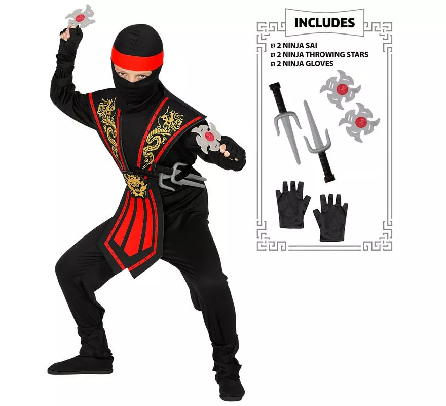 Translation missing: en.Disfraz de Ninja Kombat Rojo con Armas para niño