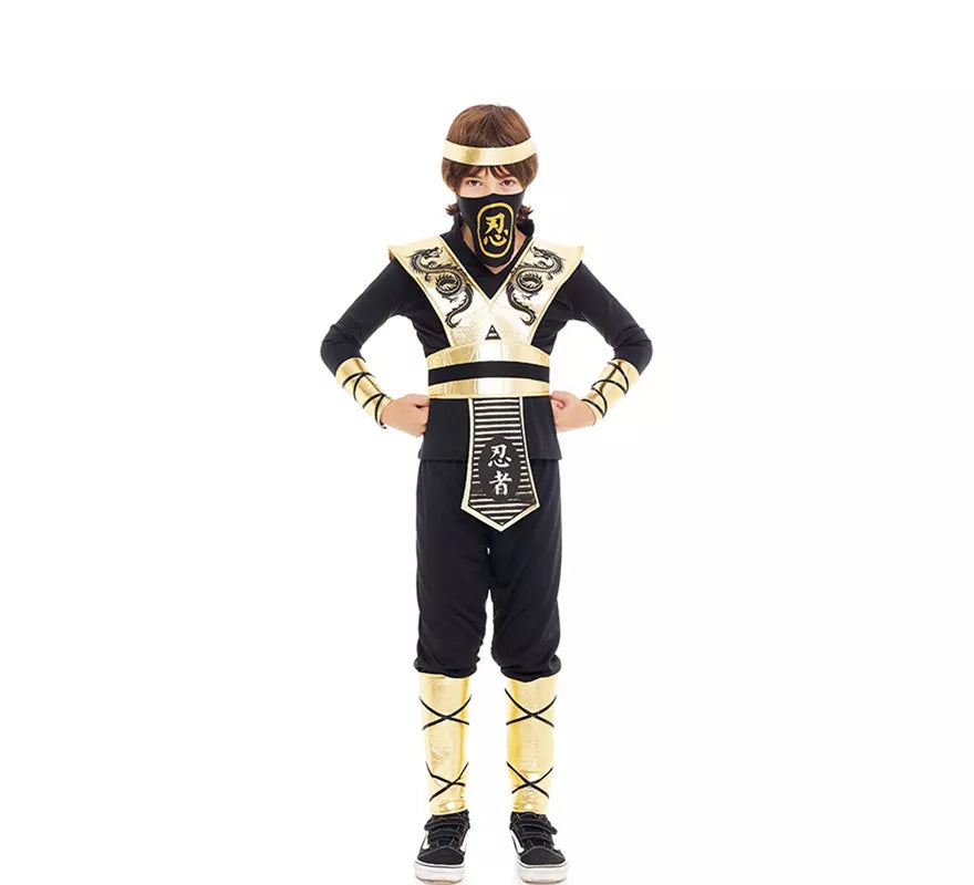 Disfraz de Ninja Kombat Serpiente negro y dorado para niños