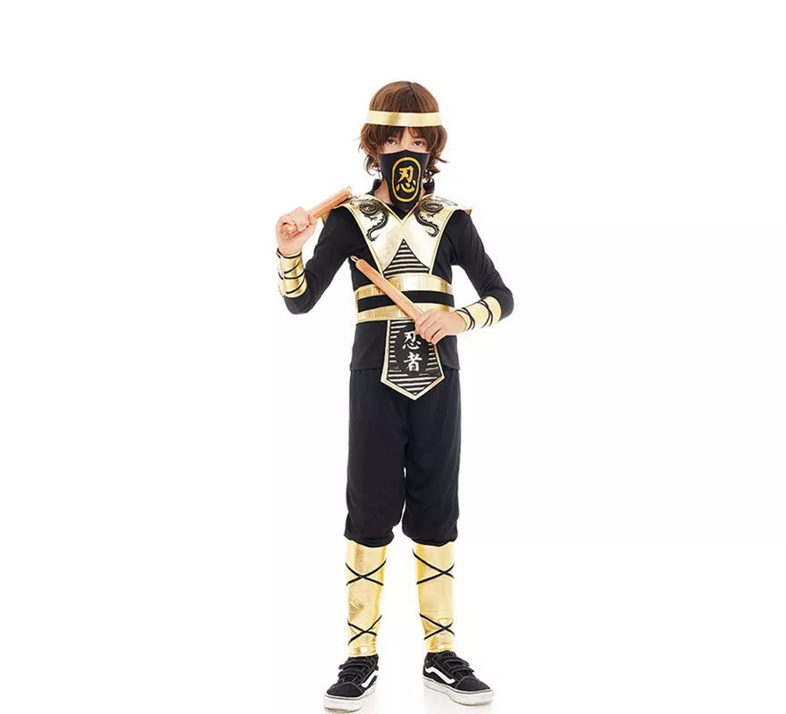 Disfraz de Ninja Kombat Serpiente negro y dorado para niños