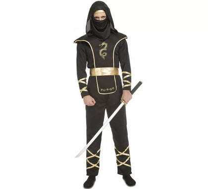 Disfraz de Ninja Negro y Dorado para hombre